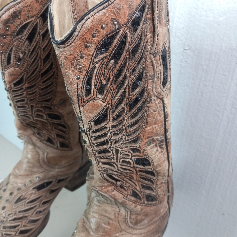 Corral 6.5 Womens Western Inlay Black Granite Butterfly Pattern Cowgirl Boots - Picture 3 of 14